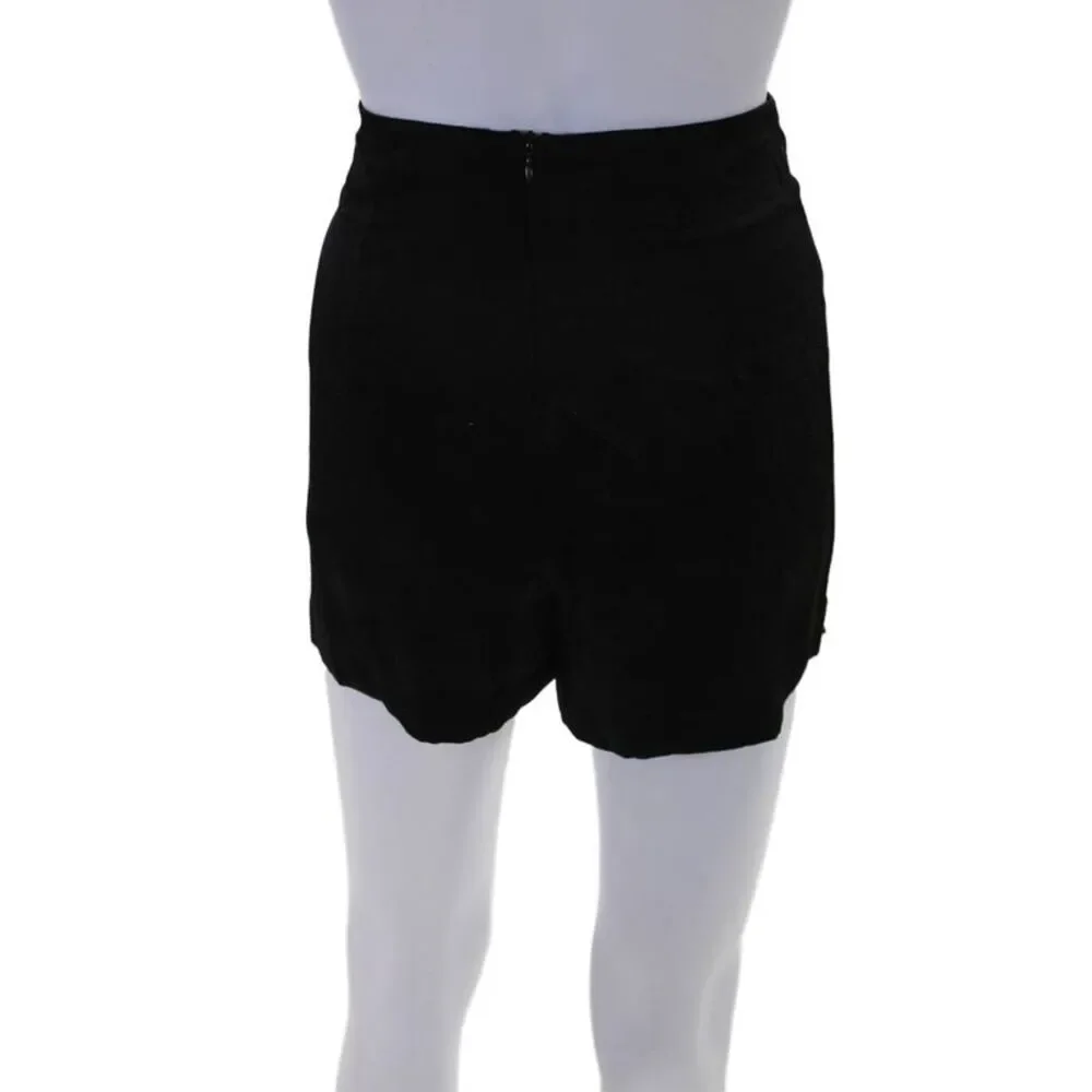 Zara Womens Back Zip Mid Rise Satin Short Shorts Black Size Extra Small